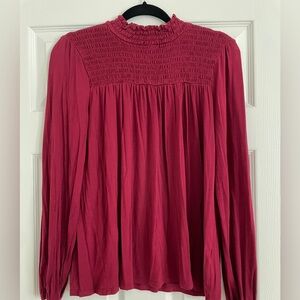 Burgundy Smocked Bib Collar Blouse